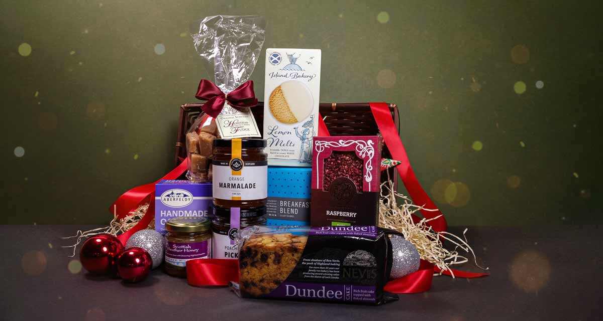 Christmas and festive hampers, food gift bakets.  boxes